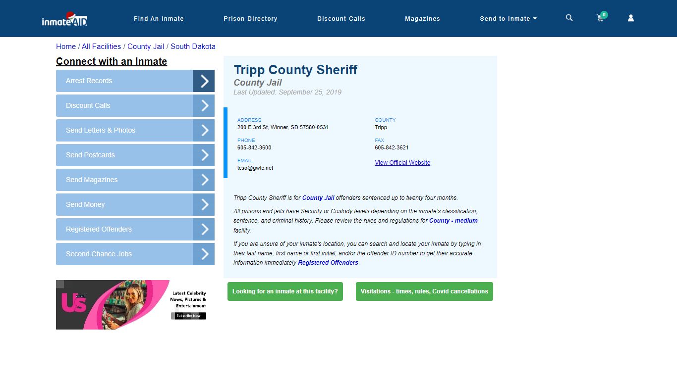 Tripp County Sheriff - Inmate Locator - Winner, SD