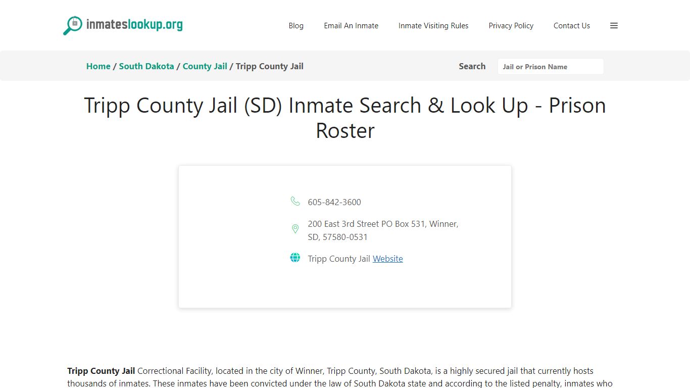 Tripp County Jail (SD) Inmate Search & Look Up - Prison Roster