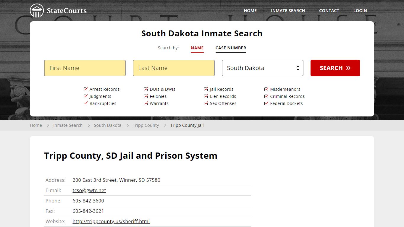 Tripp County Jail Inmate Records Search, South Dakota - StateCourts